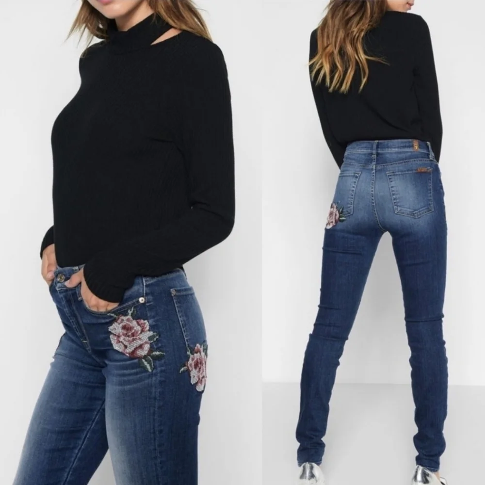 7FAM the Skinny jeans needlepoint floral rose embroidery women's size 26